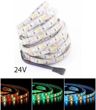 12W/m RGB+WW LED strip - 5 meter, IP65, 60 LED per meter, 24V