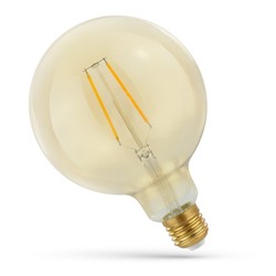 E27 LED 2W LED globepære - Karbon filamenter, 12,5 cm, rav farget glas, ekstra varm, E27