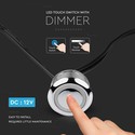 V-Tac LED touch bryter og dimmer - Svart, 12V (60W), 1,5 meter, DC plugg