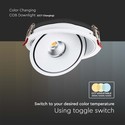 V-Tac 20W downlight, CCT - 3 lysfarger, Hull: Ø15 cm, Mål: Ø16,5 cm, 3i1, RA90, hvit kant, 230V