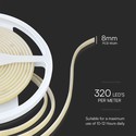 V-Tac 10W/m COB-LED strip - 5m, IP67, 320 LED per meter, 24V, COB LED