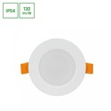 5W Innfellingsspot Ø9,5cm - Sprutsikker, 230V, IP54, Hull: 7,2cm / 3,1cm høy, rund, hvit kant