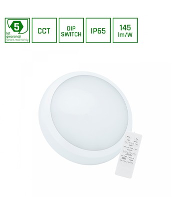 Nymphea City Pro 18/24W 230V - CCT 120°, IP65, IK08, Ø320x80mm, Hvit, Rund, Pendel, Fjernkontroll