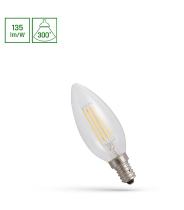 C35 LED Kertepære 5,5W E14 - 230V, Kulltråd, Nøytral hvit, Klar, Spectrum