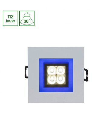 FIALE 4LED 4x1W 30° 230V - Firkantet, Kald hvit, LED, Spot, Blå ramme