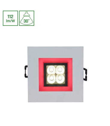 FIALE 4LED 4x1W 30° 230V Firkantet, Kald hvit, LED, Spot, Rød ramme