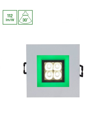 FIALE 4LED 4x1W 30° 230V - Firkantet, Varm hvit, LED, Spot, Grønn ramme