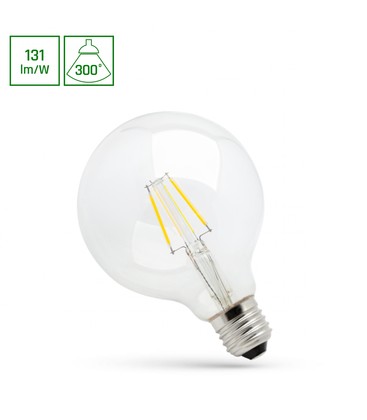 G125 LED 8W E27 - Kulfibertråd, Varm Hvit, Klar, 230V, Spectrum