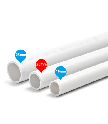PVC elektrisk rør Ø20mm - 2 meter, hvit