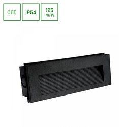 24V trappbelysning 6W nedsenket trappelys CCT - 3 lysfarger, IP54, Svart, 23 x 8,4 x 5,2cm, 230V