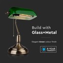 V-Tac Klassisk skrivebordslampe - Grønt glass, 1,5 meter ledning, E27 fatning, uten lyskilde maks. 60W