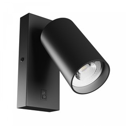 Vegglamper GU10 vegglampe med bryter - vegglampe uten lyskilde, 230V, IP20, Ø55x100mm, svart, rund, spektrum