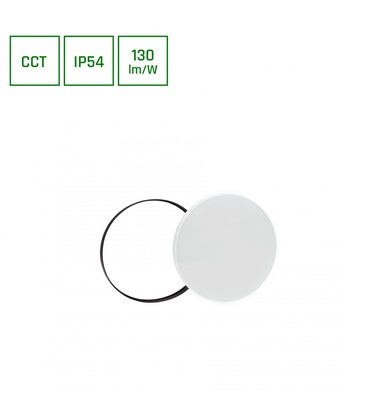 NYMPHEA 24W - Sort Hvite Ringer, CCT, 230V, 115°, IP54, Ø320x52, Hvit/Sort, Rundt