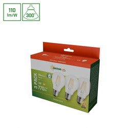 Produsenter LED 7W E27 - 230V, Kulltråd, Varm Hvit, Klar, Spectrum, 3-pakning