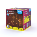 10m LED varm hvit lyskjede - 200 LED, 10x0,4m, 50 rekker, 8 lysprogrammer, IP44, transparent ledning