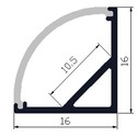 Alu hjørneprofil 16x16 til LED strip - 1 meter, inkl. melkehvit deksel og klips