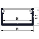 Aluprofil 18x8 til IP65 og IP68 LED strip - 1 meter, inkl. melkehvit deksel og klips