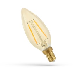 E14 LED 2W LED stearinlys pære - C35, karbon filamenter, rav farget glas, ekstra varm, E14