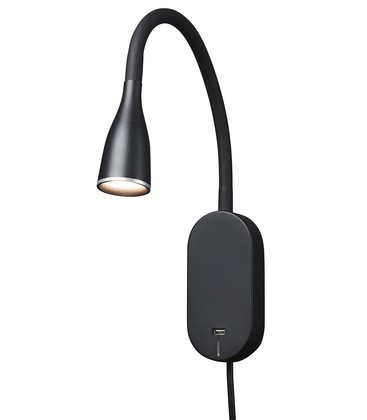 EYE LED Vegglampe med USB og Touch dimmer, 5W, Nielsen Light - svart