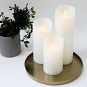 LED Blokklys XL, 3 stk, Ø10cm, 17,5/22,5/30cm høy, bevegelig flamme, hvit - Inkl. fjernkontroll og timer, ekte stearin