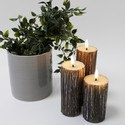 LED Tre-look blokklys 3 stk sett, smelte-utseende, flammeeffekt - Ø5,5cm, 10/12,5/15cm høy, Inkl fjernkontroll, ekte stearin