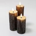 LED Tre-look blokklys 3 stk sett, smelte-utseende, flammeeffekt - Ø5,5cm, 10/12,5/15cm høy, Inkl fjernkontroll, ekte stearin