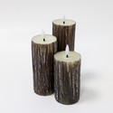 LED Tre-look blokklys 3 stk sett, smelte-utseende, flammeeffekt - Ø5,5cm, 10/12,5/15cm høy, Inkl fjernkontroll, ekte stearin