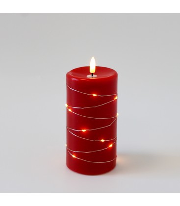 LED Blokklys med lyslenke, 15cm høy, flammeeffekt - Ø7,5cm, fungerer m. fjernkontroll, ekte stearin, rød LED Blokklys med lyslenke, 15cm høy, flammeeffekt - Ø7,5cm, fungerer m. fjernkontroll, ekte stearin, rød