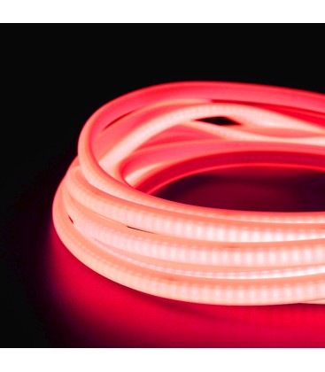 5 m.vanntett Rød Neon COB LED strip - 230V, IP67, 288 LED, 11,5W/m, kan kuttes hver 10cm