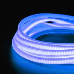 230V Neon Flex LED strip 5 m.vanntett Lyseblå Neon COB LED strip - 230V, IP67, 288 LED, 11,5W/m, kan kuttes hver 10cm