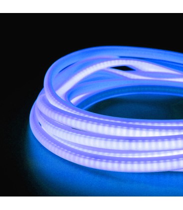 5 m.vanntett Lyseblå Neon COB LED strip - 230V, IP67, 288 LED, 11,5W/m, kan kuttes hver 10cm