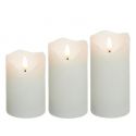 Sett LED Blokklys 10cm høy, flammeeffekt, hvit - Ø7,5cm, 10/12,5/15cm høy, fungerer m. fjernkontroll, timer, ekte stearin