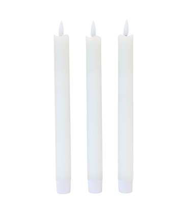 3-pakning hvite LED stearinlys, flammeeffekt - Ø2,2cm, Høyde: 24,5cm, kronelys, inkl. fjernkontroll, timer, batteri