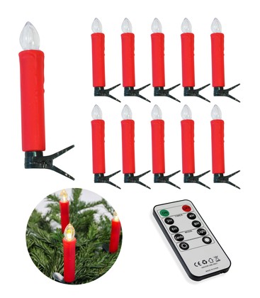 10-pakning LED-julelys inkl. fjernkontroll - Batteri, timerfunksjon, trådløs, holder til juletre 10-pakning LED-julelys inkl. fjernkontroll - Batteri, timerfunksjon, trådløs, holder til juletre