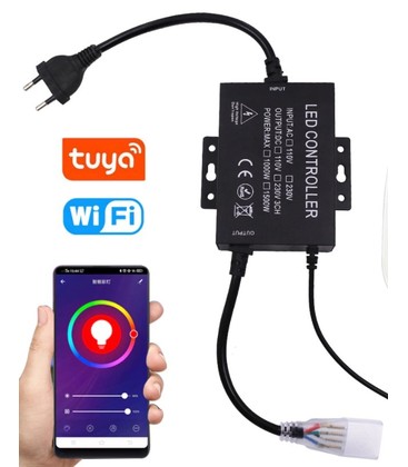 230V RGB WiFi Smart Home controller - Inkl. endestykke, til 230V, minnefunksjon, 100 m.