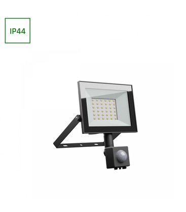 Noctis Lux 4 projektør 30W - kaldt hvitt, 230V, IP44, 141x185x53mm, svart, PIR sensor.