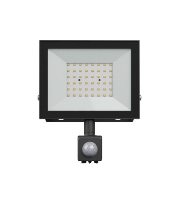 Noctis Lux lyskaster 50W - kald hvit, 230V, IP44, 176x221x53mm, svart, PIR sensor.