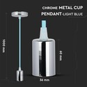 E27 Krom Metall Kopp-Pendel Lampe - Lyseblå