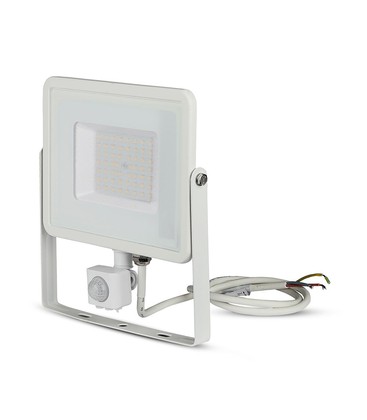 PIR sensor lyskaster 50W - Samsung chip, 3000K, hvitt hus.