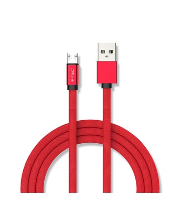 1m Micro USB flettet kabel med bomullsstoff - rød (Ruby-serien)