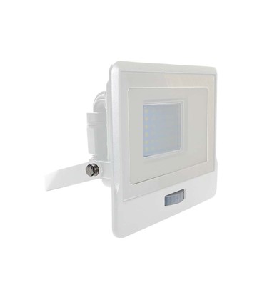 30W lyskaster - PIR-sensor, Samsung-brikke, 6500K, hvitt kabinett.