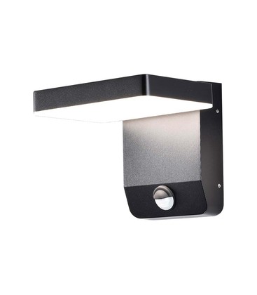 17W Vegglampe - LED med sensor, 3000K, svart hus, kvadratisk, IP65