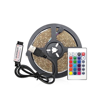 1 m. USB RGB LED strip for TV og PC - Inkl. controller og fjernkontroll, 60 LED per meter