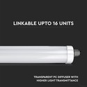 V-Tac vanntett 18W komplett LED armatur - 60 cm, 120 lm/W, gjennomkoblet, IP65, 230V