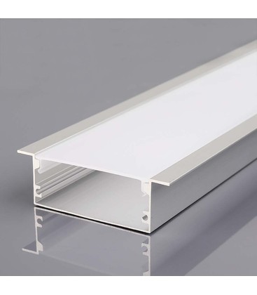 Monteringssett for LED-stripe - Diffuser, 2000x50x20mm, Sølv Hus.