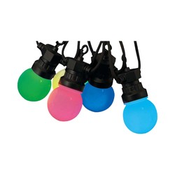 Hagelamper 13m LED lyskjede med 15 RGB pærer - 0.5W/pære, styres via medfølgende fjernkontroll