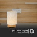 V-Tac oppladbar bordlampe - Touch dimbar, tre-finish, beige skjerm