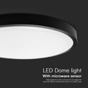 V-Tac 18W LED sensorlampe - Ø29,5cm, IP44, Innebygd sensor, fjernkontroll, svart kant, inkl. lyskilde