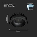 18W Blendefri RA90 CCT Downlight Ø106mm - 3 lysfarger, sort front, Hull: Ø95mm, Honeycomb