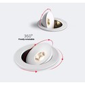 6,5W RA98 360° innfellingsspot - 360 grader justerbar, Hull: Ø8,5 cm, Mål: Ø10,9 cm, RA98, hvit kant, 230V